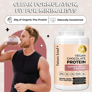 Future Kind Vegan Protein Powder Chocolate (34srv) - Whey Free Protein Powder for Men and Women Pea Plant Protein for Lean Muscle - Sugar-Free, Soy-Free Non Dairy Protein Powder w/Iron and Fiber