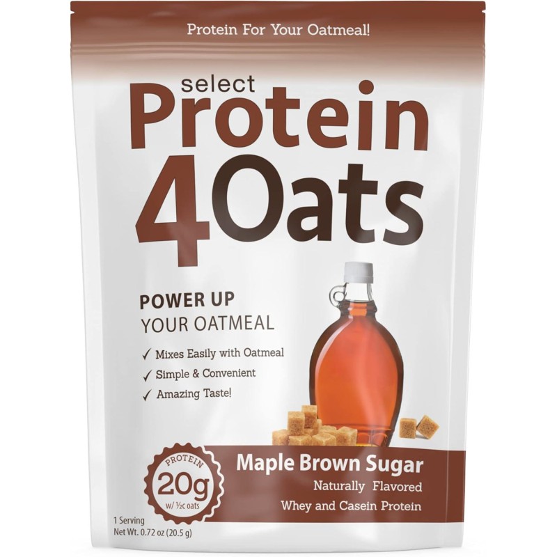 PEScience Select Protein4Oats, Maple and Brown Sugar, 12 Serving, Whey and Casein Blend for Oats and Oatmeal