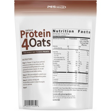 PEScience Select Protein4Oats, Maple and Brown Sugar, 12 Serving, Whey and Casein Blend for Oats and Oatmeal