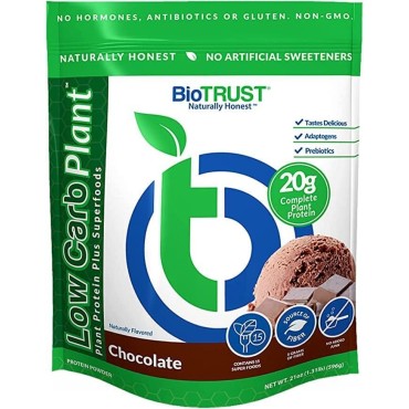 BioTrust Low Carb Plant, Delicious, Creamy, 20 Grams of Clean, Complete, Plant-Based Protein, 5 Grams Fiber, 15 Superfoods, Digestive Enzymes, Vegan, Dairy-Free - 14 Servings (Chocolate)