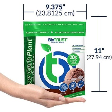 BioTrust Low Carb Plant, Delicious, Creamy, 20 Grams of Clean, Complete, Plant-Based Protein, 5 Grams Fiber, 15 Superfoods, Digestive Enzymes, Vegan, Dairy-Free - 14 Servings (Chocolate)