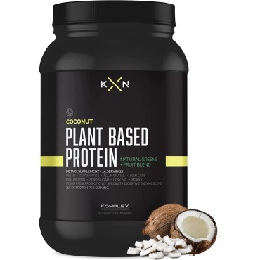 KompleX Nutrition Plant Based Protein Powder (25 Servings) - Coconut Flavored Natural, Vegan, Zero Sugar, Low Fat, Non GMO Dietary Supplement Made from 29 Natural Greens & Fruits