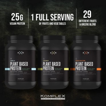 KompleX Nutrition Plant Based Protein Powder (25 Servings) - Coconut Flavored Natural, Vegan, Zero Sugar, Low Fat, Non GMO Dietary Supplement Made from 29 Natural Greens & Fruits