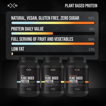 KompleX Nutrition Plant Based Protein Powder (25 Servings) - Coconut Flavored Natural, Vegan, Zero Sugar, Low Fat, Non GMO Dietary Supplement Made from 29 Natural Greens & Fruits