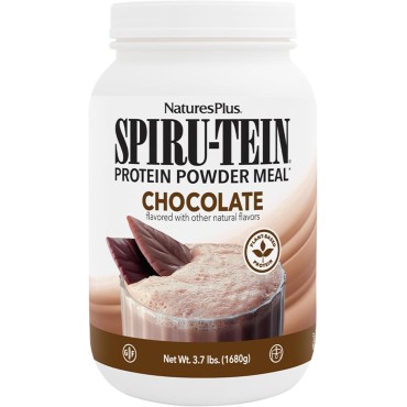 Natures Plus SPIRU-TEIN, Chocolate - 3.7 lbs - Plant-Based Protein Shake - Non-GMO, Vegetarian, Gluten Free - 60 Servings