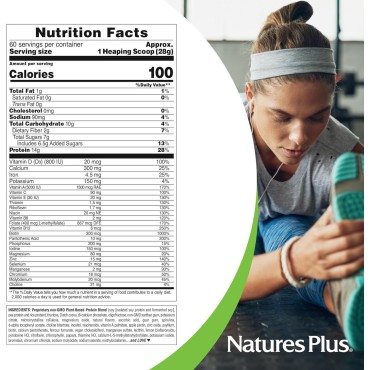 Natures Plus SPIRU-TEIN, Chocolate - 3.7 lbs - Plant-Based Protein Shake - Non-GMO, Vegetarian, Gluten Free - 60 Servings