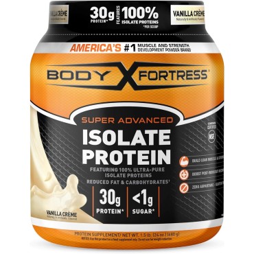 Body Fortress Super Advanced Isolate Protein Powder, Gluten Free, Vanilla Creme Flavored, 1.5 Lb