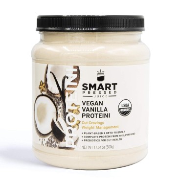 SMART Pressed Juice Vegan Vanilla Proteini | Organic Protein Powder | Clean Lean Plant Based Protein Shake | Best Detox Smoothie with No Added Fillers | Made in The USA | 20 Servings