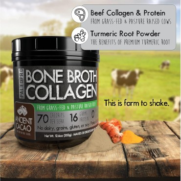 PaleoPro Bone Broth Collagen w/Turmeric Root (Aztec Vanilla) Grass-Fed & Pastured Beef Collagen | Gluten Free, Dairy Free, No Sugar, Soy, Grains or Net Carbs |Paleo & Keto Friendly (20 Servings)