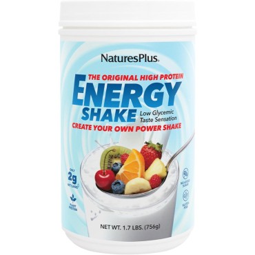 Natures Plus Energy Shake - 1.7 lb - 16 Grams of Plant-Based Protein Per Serving - Contains Digestion-Supporting Enzymes - No Added Sugar - Non-GMO, Vegetarian, Gluten Free - 28 Servings