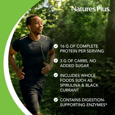 Natures Plus Energy Shake - 1.7 lb - 16 Grams of Plant-Based Protein Per Serving - Contains Digestion-Supporting Enzymes - No Added Sugar - Non-GMO, Vegetarian, Gluten Free - 28 Servings