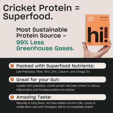 Human Improvement - Organic Plant Based Protein Powder with Cricket Protein, Low Calorie, 0g Added Sugar, Gut Friendly, Gluten Free, Lactose Free, Dairy Free, Chocolate - 1.25lb