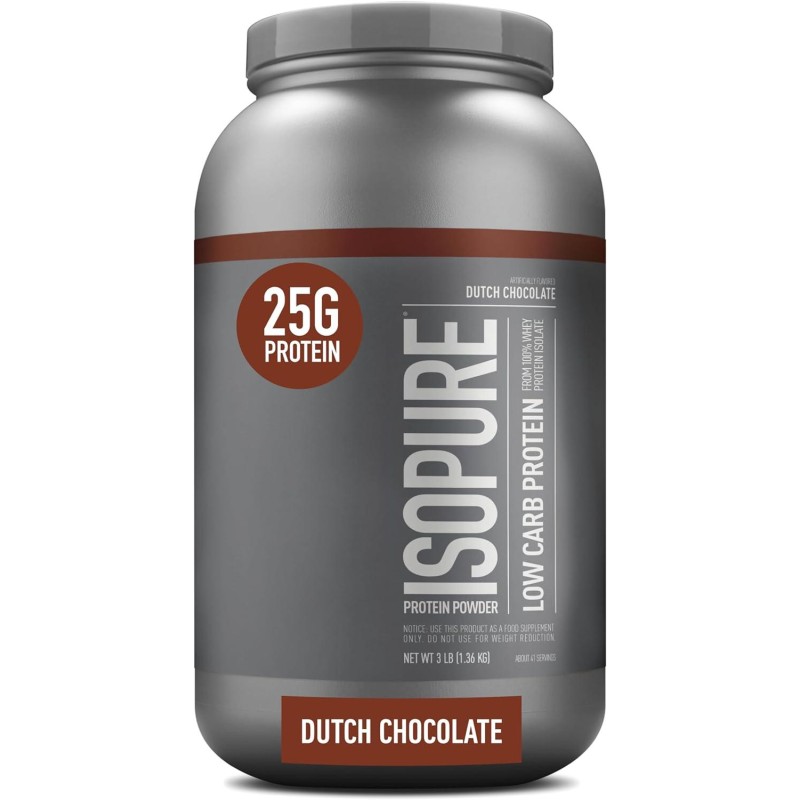 Isopure Dutch Chocolate Whey Isolate Protein Powder with Vitamin C & Zinc for Immune Support, 25g Protein, Low Carb & Keto Friendly, 41 Servings, 3 Pounds (Pack of 1) (Packaging May Vary)