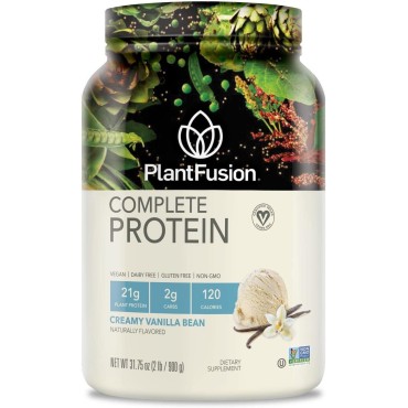 PlantFusion Complete Vegan Protein Powder - Plant Based Protein Powder With BCAAs, Digestive Enzymes and Pea Protein - Keto, Gluten Free, Soy Free, Non-Dairy, No Sugar, Non-GMO - Vanilla Bean 2 lb