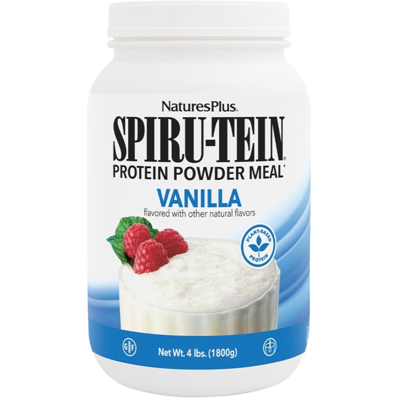 Natures Plus SPIRU-TEIN, Vanilla - 4 lbs - Plant-Based Protein Shake - Non-GMO, Vegetarian, Gluten Free - 60 Servings