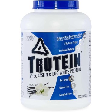 Body Nutrition Trutein High Protein Powder: 45% Whey, 45% Casein, 10% Egg White Protein Shake Mix, Gluten-Free, Low Sodium, Low Carb Protein Supplement Powder for Men & Women, Vanilla Bean, 4lb