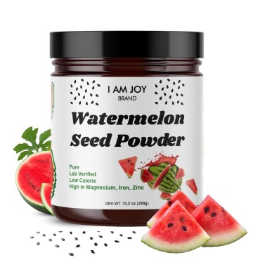 I Am Joy co. Watermelon Seed Powder | Organic, Pure, Nutrient Dense, Protein Rich, High in Magnesium, Iron and Zinc | Add to Tea and Smoothies | Non-Gmo | Eco Friendly 10oz Glass Jar