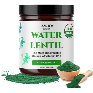 Water Lentil Protein Powder | Best Source of B12 Vitamin | aka Duckweed | with Organic Chlorella | Sugar Free | Rapid Energy Booster | Sustainably Farmed | 100% Recyclable 10oz Jar