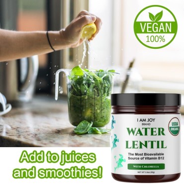 Water Lentil Protein Powder | Best Source of B12 Vitamin | aka Duckweed | with Organic Chlorella | Sugar Free | Rapid Energy Booster | Sustainably Farmed | 100% Recyclable 10oz Jar