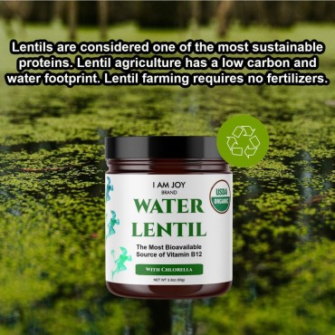 Water Lentil Protein Powder | Best Source of B12 Vitamin | aka Duckweed | with Organic Chlorella | Sugar Free | Rapid Energy Booster | Sustainably Farmed | 100% Recyclable 10oz Jar