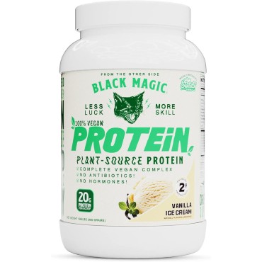 Black Magic Plant-Source 100% Vegan Protein - Keto, Low Sugar, Dairy Free Protein - Pre/Post Workout - Vanilla Ice Cream - 20g Protein - 2 LB