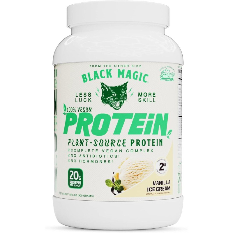 Black Magic Plant-Source 100% Vegan Protein - Keto, Low Sugar, Dairy Free Protein - Pre/Post Workout - Vanilla Ice Cream - 20g Protein - 2 LB