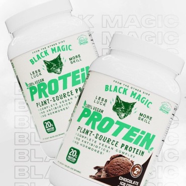 Black Magic Plant-Source 100% Vegan Protein - Keto, Low Sugar, Dairy Free Protein - Pre/Post Workout - Chocolate Ice Cream - 20g Protein - 2 LB