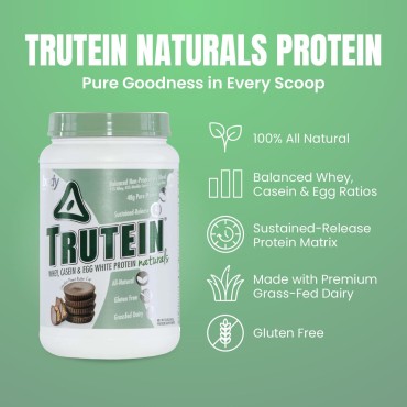 Body Nutrition Trutein Naturals, Whey, Casein & Egg White Protein Powder without Artificial Sweeteners, Gluten-Free Keto Protein Powder, Post-Workout Meal Shake, Chocolate Peanut Butter Cup, 2 lb