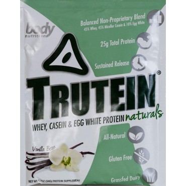 Body Nutrition Trutein Naturals Vanilla Bean Protein Blend Sample 34g Natural Grass Fed Protein Shakes/Shake, Meal Replacement Drink Mix, Post Workout Recovery Shake Powder, Breakfast Shake