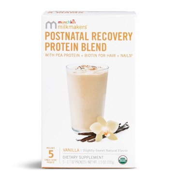 Munchkin Milkmakers Postnatal Recovery Protein Powder with Pea Protein, Lactation and Biotin for Postpartum Support, Vanilla, White,5 Count (Pack of 1)