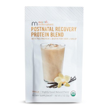 Munchkin Milkmakers Postnatal Recovery Protein Powder with Pea Protein, Lactation and Biotin for Postpartum Support, Vanilla, White,5 Count (Pack of 1)