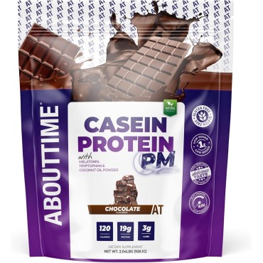 About Time Casein Protein Chocolate 2lb - 19g Protein, Nighttime Recovery Formula, No Artificial Sweeteners, No Growth Hormones