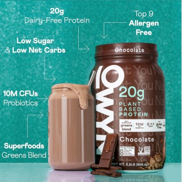 OWYN Only What You Need Vegan Protein Powder, 20g Plant Based Protein, Probiotics, Superfoods Greens, Pea, Chia Seeds, Pumpkin Seed Blend (Chocolate, 2.2 LB)