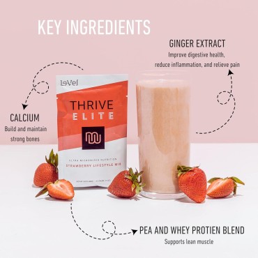 Le-Vel Thrive Elite Strawberry Lifestyle Mix | Protein Shake for Men & Women | Gluten Free Strawberry Protein Powder | High Calorie Protein Shake | 16 Servings