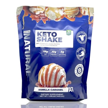 About Time Keto Shake with Bovine Collagen Protein + MCTs from Coconuts - 19g Fat, 10g Protein, 5g Net Carbs - Vanilla Caramel, 1lb