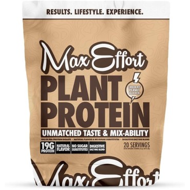 MAX EFFORT Plant Protein Powder, 19 G Pea Protein, Plant Based, Gluten Free, Low Carb, Protein Shake or Smoothie Mix, Meal Replacement, No Whey, No Sugar Substitutes, Chocolate Peanut Butter, 20 Srvg