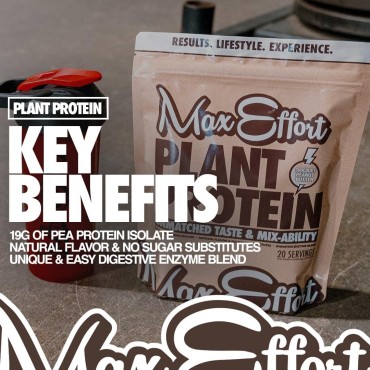 MAX EFFORT Plant Protein Powder, 19 G Pea Protein, Plant Based, Gluten Free, Low Carb, Protein Shake or Smoothie Mix, Meal Replacement, No Whey, No Sugar Substitutes, Chocolate Peanut Butter, 20 Srvg