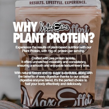 MAX EFFORT Plant Protein Powder, 19 G Pea Protein, Plant Based, Gluten Free, Low Carb, Protein Shake or Smoothie Mix, Meal Replacement, No Whey, No Sugar Substitutes, Chocolate Peanut Butter, 20 Srvg