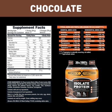 Body Fortress Super Advanced Isolate Protein, Chocolate Protein Powder Supplement Low Reduced Fat &, Low Carbohydrates, Low Sugar 1-1.5lb. Jar, Pack of 1