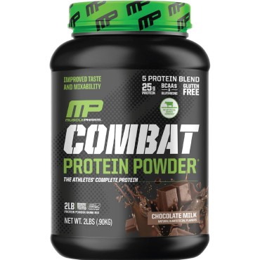 MusclePharm Combat Protein Powder, Chocolate Milk Flavor, Fuels Muscles for Productive Workouts, 5 Protein Sources Including Whey Protein Isolate & Egg Albumin, Gluten Free, 2 lb, 26 Servings