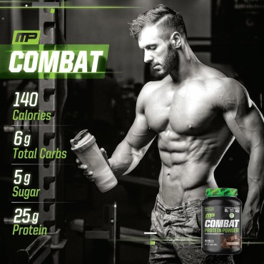 MusclePharm Combat Protein Powder, Chocolate Milk Flavor, Fuels Muscles for Productive Workouts, 5 Protein Sources Including Whey Protein Isolate & Egg Albumin, Gluten Free, 2 lb, 26 Servings