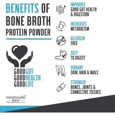 Intentionally Bare Bone Broth Organic Protein Powder Vanilla - Grass Fed Vanilla Protein with Collagen Types 1 2 & 3 - Keto Collagen Powder - Vanilla Collagen Powder for Joints & Gut - 20 Servings