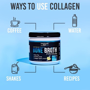 Intentionally Bare Bone Broth Organic Protein Powder Vanilla - Grass Fed Vanilla Protein with Collagen Types 1 2 & 3 - Keto Collagen Powder - Vanilla Collagen Powder for Joints & Gut - 20 Servings