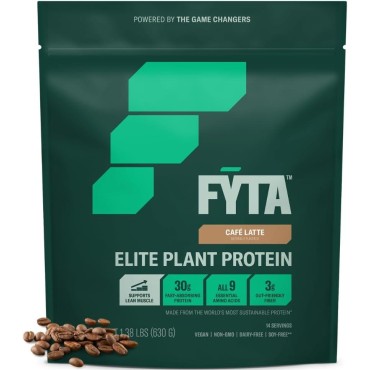 FYTA Vegan Protein Powder - Plant Based Protein Powder with Better Taste & Texture Than Whey Protein - 30g Non-GMO & Dairy Free Protein Powder Vegan - Protein Powder for Women & Men - Cafe Latte 630g