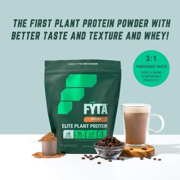 FYTA Vegan Protein Powder - Plant Based Protein Powder with Better Taste & Texture Than Whey Protein - 30g Non-GMO & Dairy Free Protein Powder Vegan - Protein Powder for Women & Men - Cafe Latte 630g