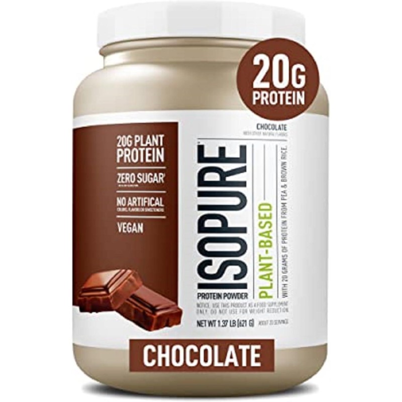 Isopure Chocolate Vegan Protein Powder, with Monk Fruit Sweetener & Amino Acids, Post Workout Recovery, Sugar Free, Plant Based, Organic Pea Protein, Dairy Free, 20 Servings (Packaging May Vary)