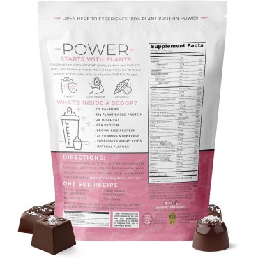 One Sol Lean Plant Protein Powder Chocolate Sea Salt, Low Carb, Gluten Free, Lactose Free, No Sugar Added, Soy Free, Non-GMO, 100% Plant Based & Vegan Friendly