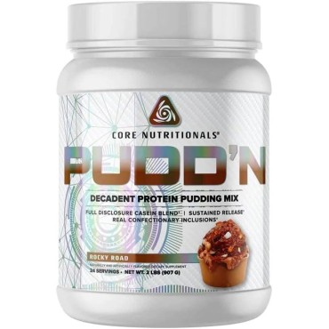 Core Nutritionals Pudd'n, Decadent Protein Pudding Mix, Full Disclosure Casein Blend, Sustained Release, 20G Protein, 27 Servings (Rocky Road, 2 lb)