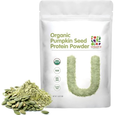 UNLEASH'D ORGANIC Organic Pumpkin Seed Protein Powder 16 oz Enhances Immune System Function Organic Plant-Based Protein Powder No Artificial Sweeteners Non-GMO Vegan