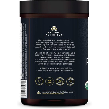 Ancient Nutrition Organic Plant Protein +, Vegan Plant Based Protein Powder, Vanilla, Formulated by Dr. Josh Axe, Dairy-Free, Gluten-Free, Non-GMO, No Sugar Added, Paleo Friendly Supplement 11.5 oz